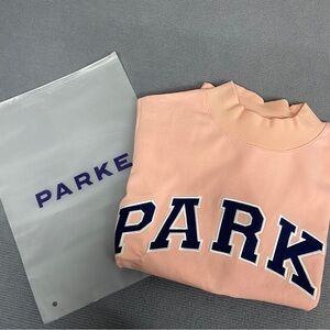 Parke Peach Mock Neck Sweatshirt with Navy Varsity Letters